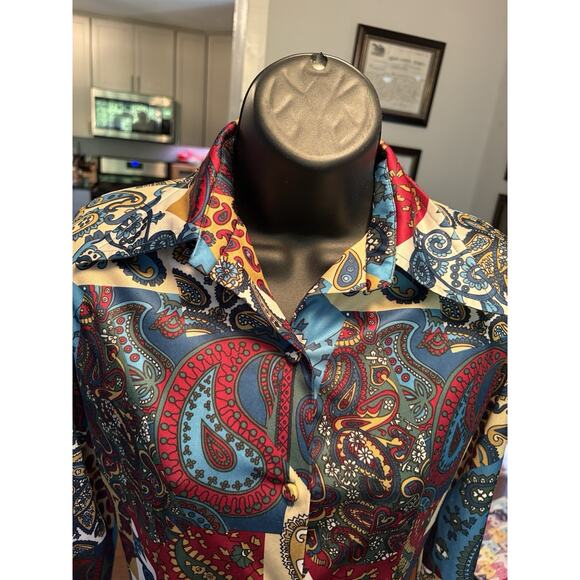 Vintage Women’s Jackfin Sz 8 Big Collar Paisley Disco Button Down Shirt - Picture 6 of 7